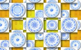 青花瓷装饰背景墙清华圆盘