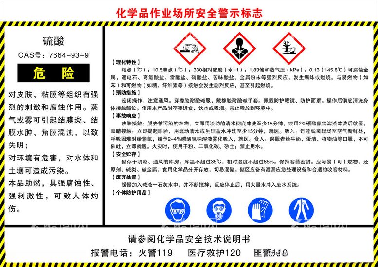 编号：78533612140130508151【酷图网】源文件下载-硫酸化学品作业场所安全警示标志