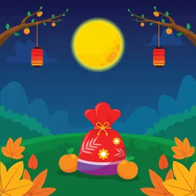 中秋海报祥云兔子莲花月亮