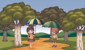 卡通雨季儿童