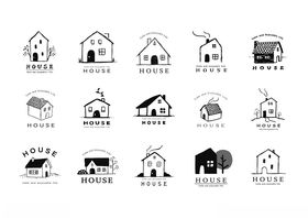 多样房屋与动物图标集合