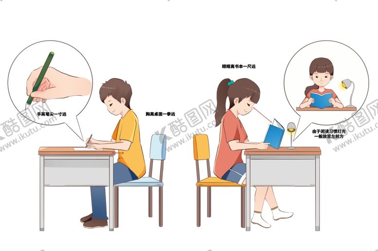 坐姿矫正手绘PNG免扣素材卡通卡通
