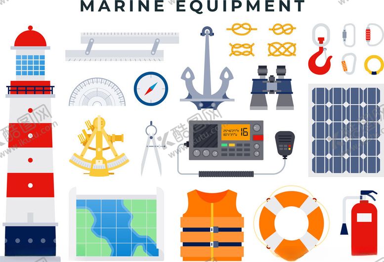 编号：93954611180034581623【酷图网】源文件下载-海洋装备与航海元素集合