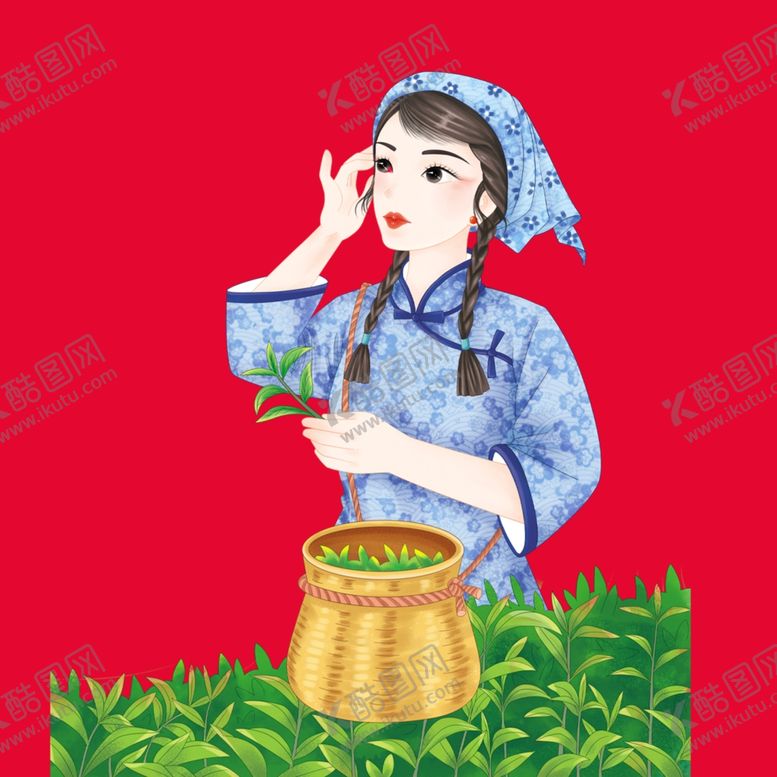 编号：78095401181613186104【酷图网】源文件下载-手绘采茶女