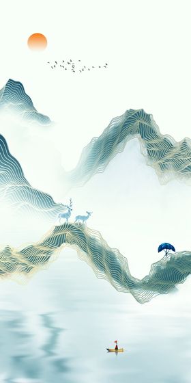 水墨山水画          墙贴玄关挂画