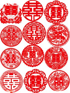 中式喜庆双喜圆形装饰图案