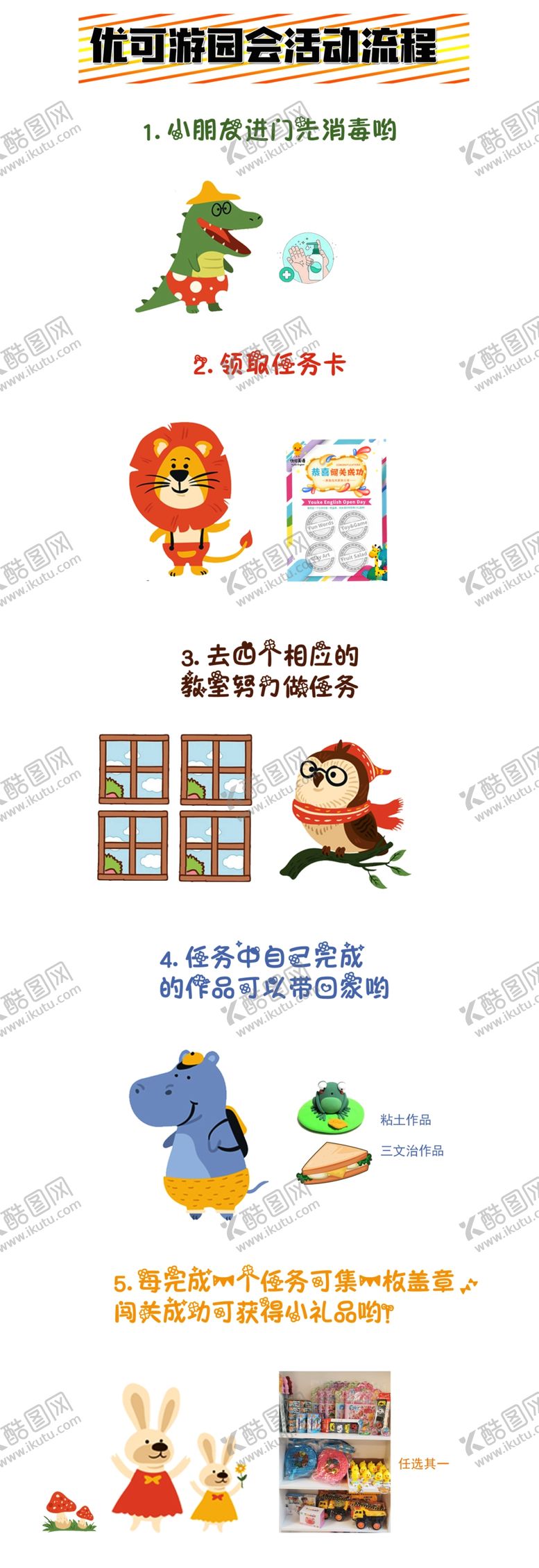 编号：93928309190757519556【酷图网】源文件下载-游园活动卡通指示牌流程图