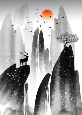 现代简约装饰年轮年轮画晶钻画山水挂画