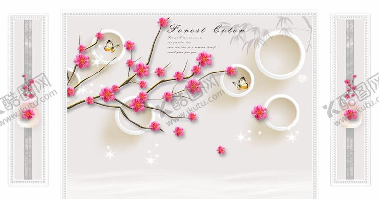 编号：26944509280846357437【酷图网】源文件下载-浮雕花圆圈梅花背景墙