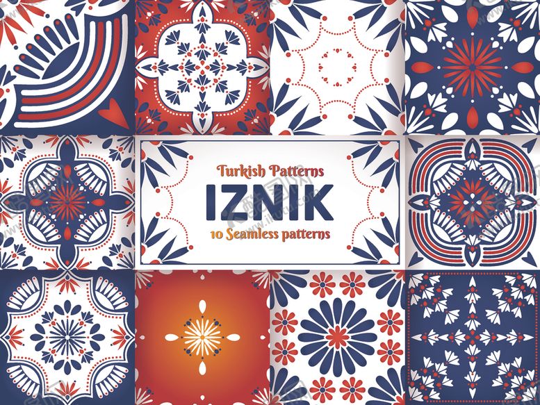 编号：48922811020336009486【酷图网】源文件下载-伊兹尼克风格多彩瓷砖图案