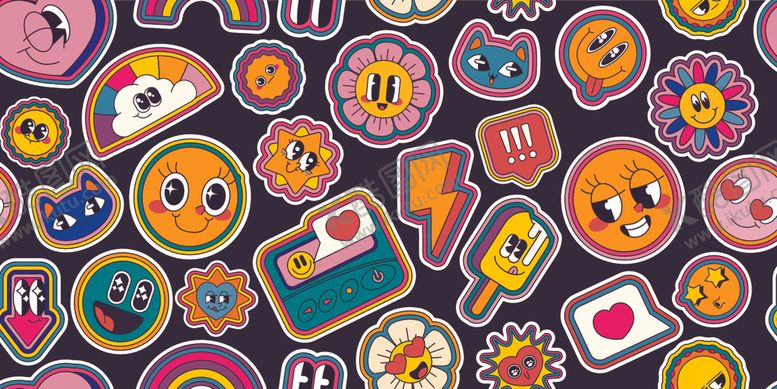 编号：71323410071352313302【酷图网】源文件下载-多彩卡通贴纸大集合