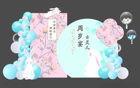 梦幻粉蓝主题宝宝宴布置