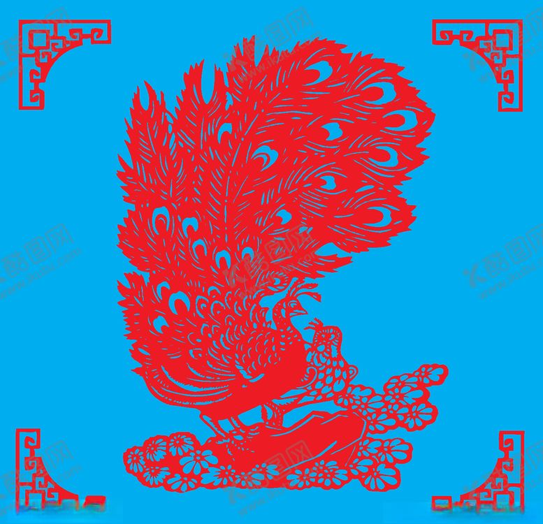 编号：34406210220322174673【酷图网】源文件下载-孔雀剪纸