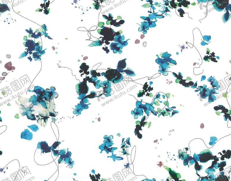 编号：59169810030245428131【酷图网】源文件下载-水墨花爆款线条色块印花