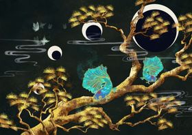 中国风客厅电视背景墙墙画国画