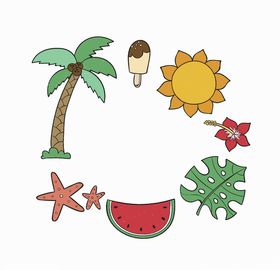 夏日元素度假图案手绘度假