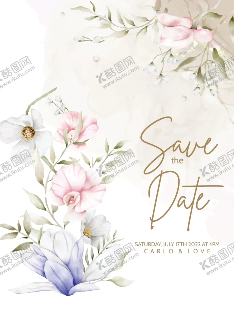 编号：97622612091513012015【酷图网】源文件下载-小清新花卉装饰婚礼邀请函