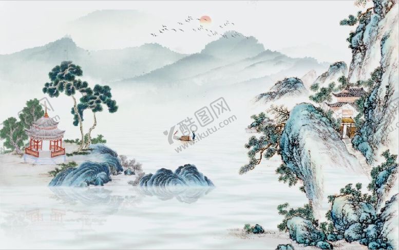 编号：92783109121907181735【酷图网】源文件下载-新中式水墨山水风景国画背景墙