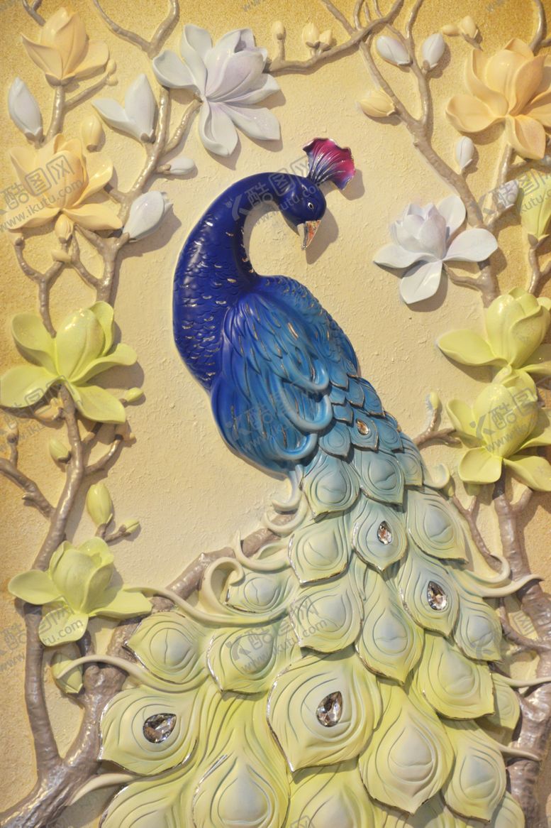 编号：21045709190801024430【酷图网】源文件下载-欧式3D立体浮雕孔雀图