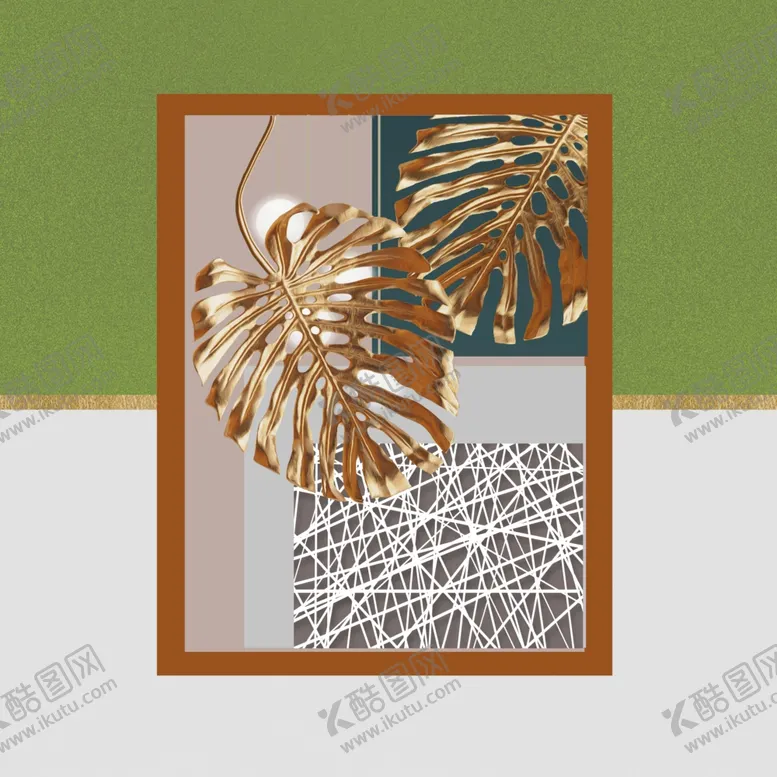 编号：42750111260058382900【酷图网】源文件下载-树叶几何挂画装饰画