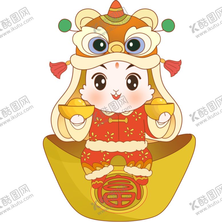 编号：90047912160701557303【酷图网】源文件下载-舞狮玉兔与金元宝