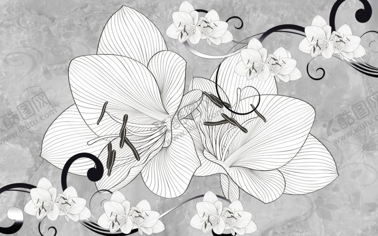 编号：93635406250837439139【酷图网】源文件下载-手绘花朵插画背景墙