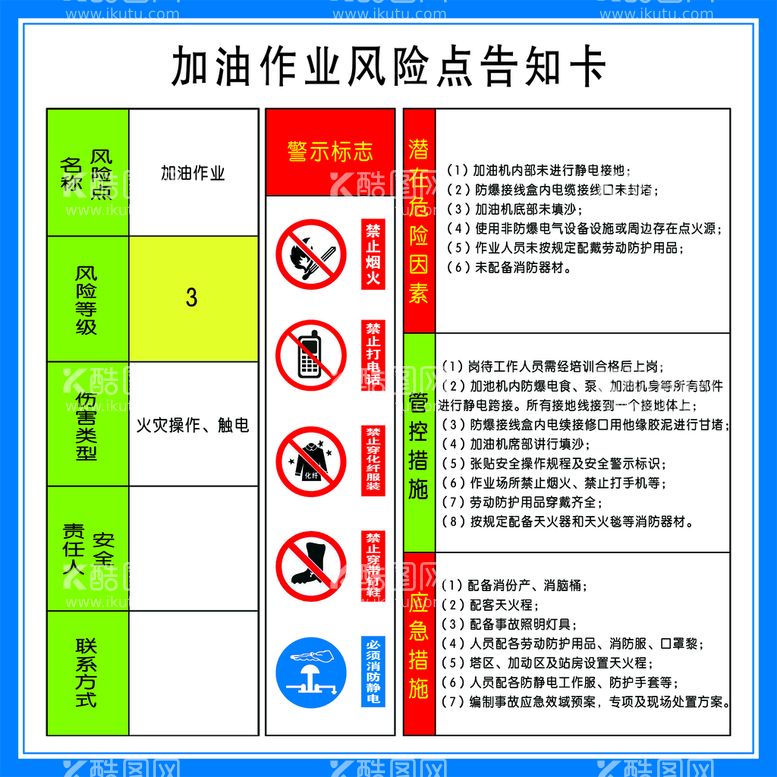 编号：40326709140055251359【酷图网】源文件下载-加油作业风险点告知卡