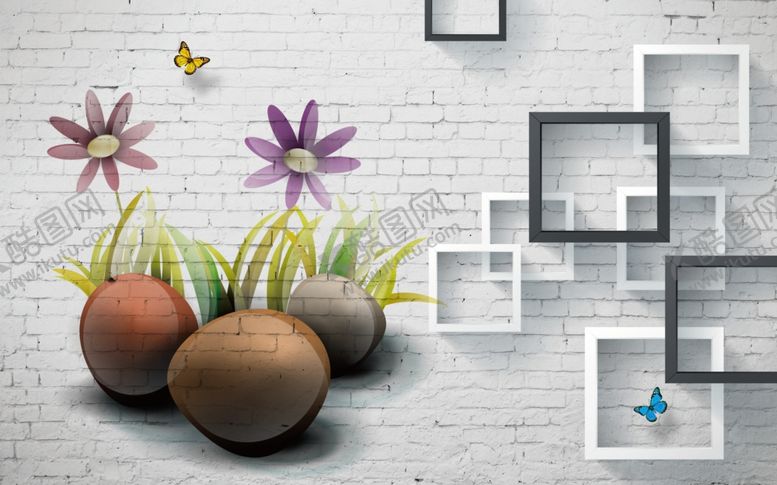 编号：15731009151319489360【酷图网】源文件下载-兰花框框蝴蝶背景墙