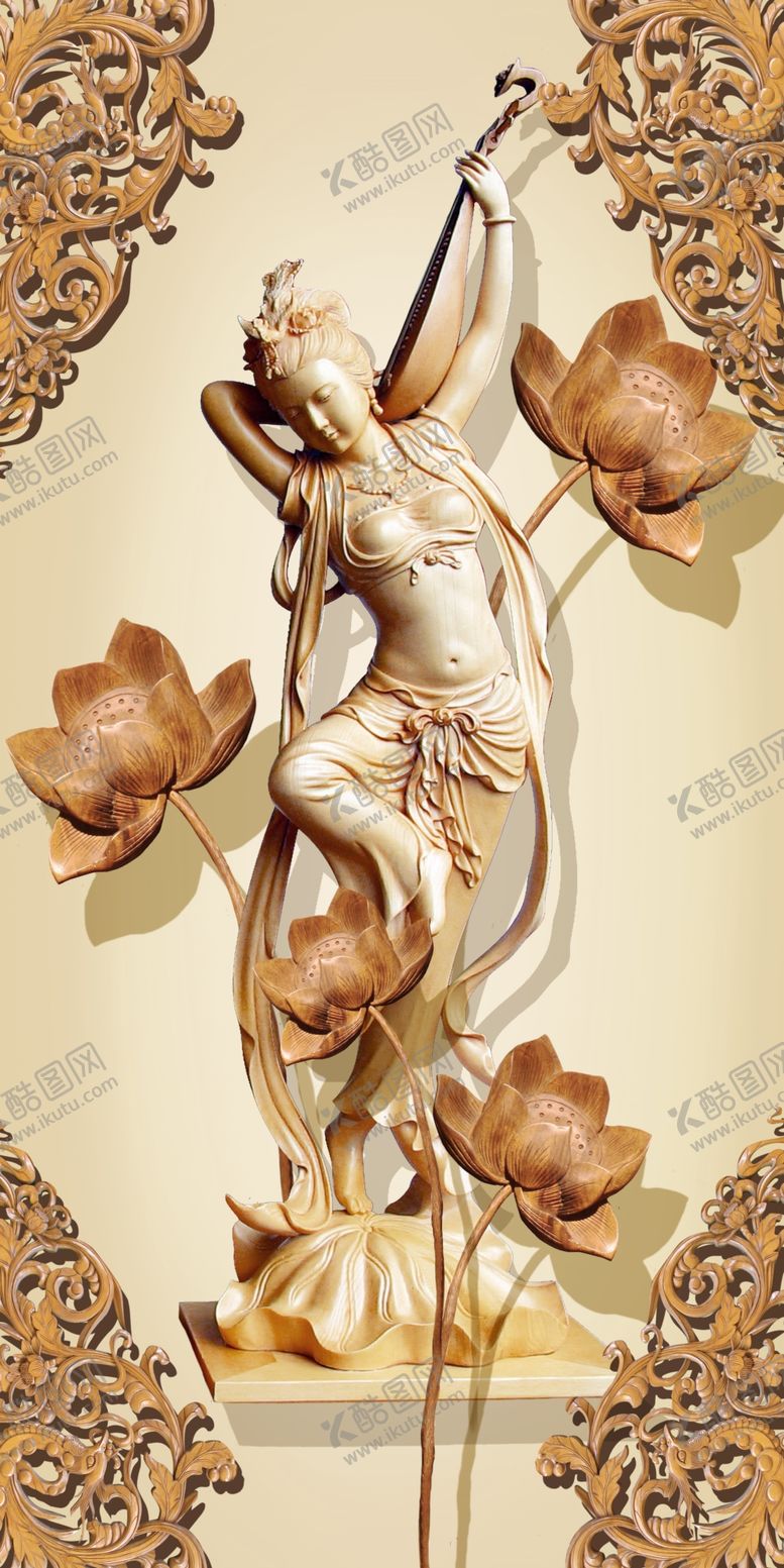 编号：37020309240034578534【酷图网】源文件下载-立体木雕荷花美人