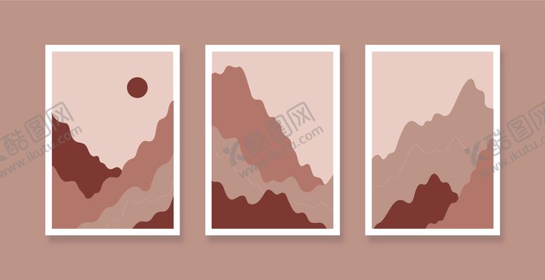 编号：67385110132117248509【酷图网】源文件下载-三联简约山川风景插画