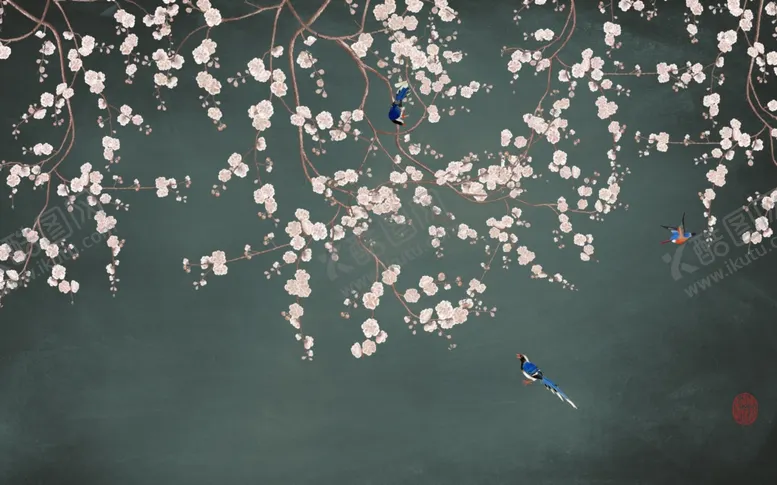 编号：79423510050526577641【酷图网】源文件下载-花鸟画手绘花鸟背景墙