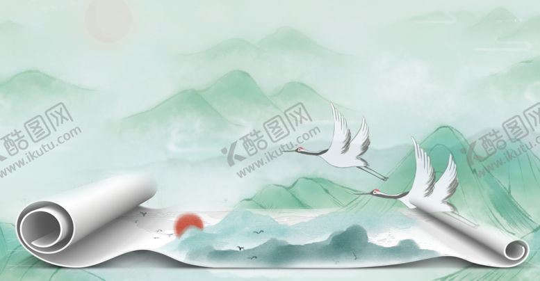编号：77807505181751495610【酷图网】源文件下载-飞鹤中国风红日卷轴
