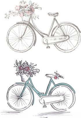 复古手绘鲜花单车结婚自行车素材