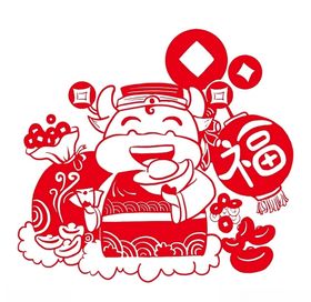 剪纸福牛窗花剪纸
