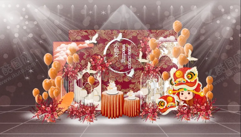 编号：86555603312237163388【酷图网】源文件下载-梦幻红色系婚礼场景布置