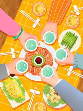 回家团圆人物插画海报
