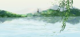 杭州山水国风古风清新背景素材
