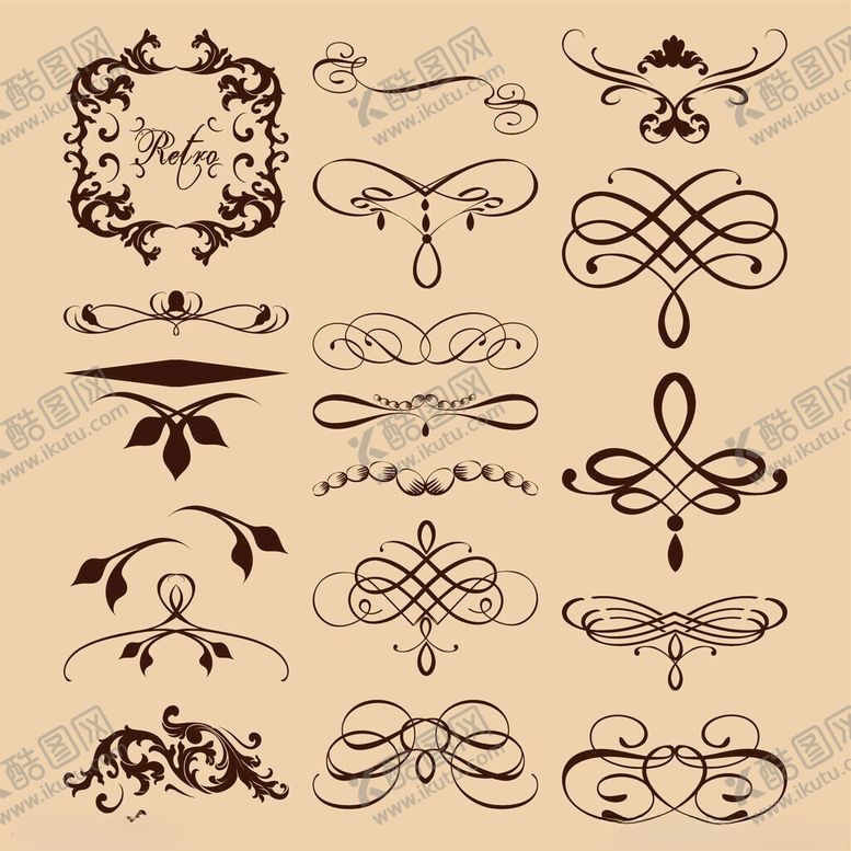 编号：96369011191439055514【酷图网】源文件下载-复古装饰性花纹设计元素