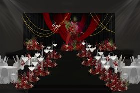 黑色背景红色布幔造型主舞台