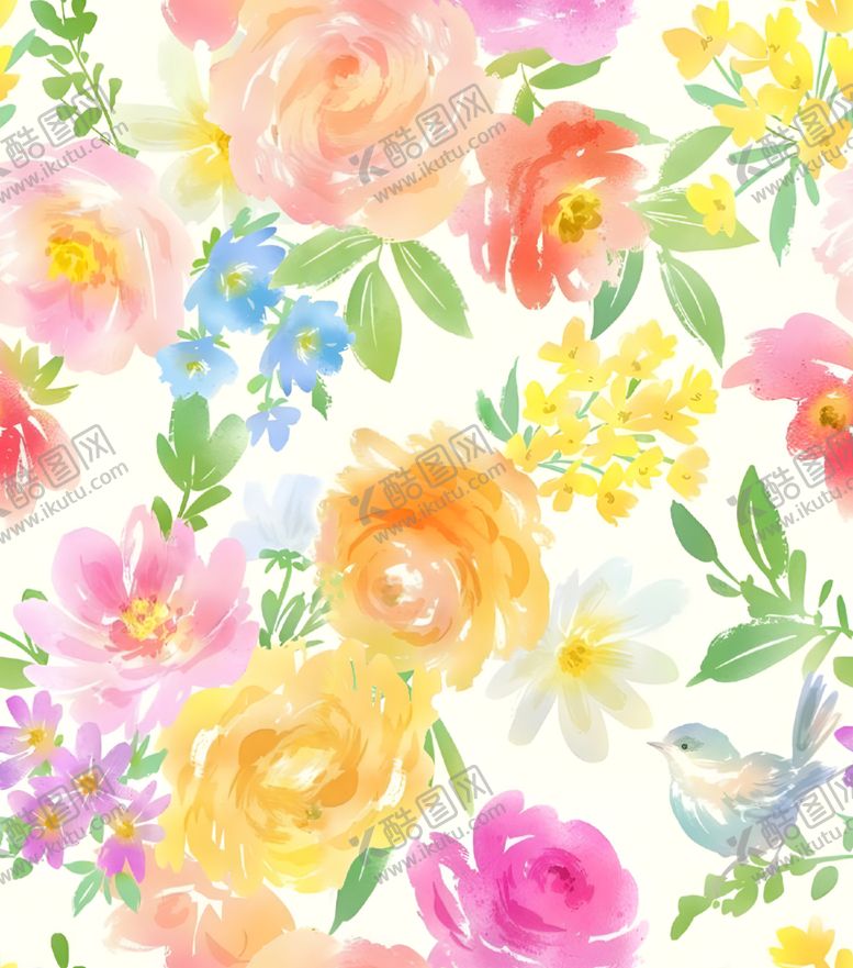 编号：93994504031621253966【酷图网】源文件下载-水彩花卉图案色彩缤纷