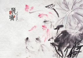 水墨山水简约花鸟背景客厅装饰画新中式3D墙立体墙屏风