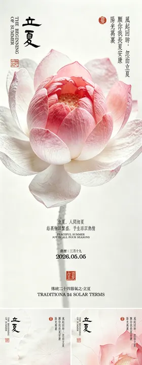 简约高级粉医美24节气中国风立夏海报