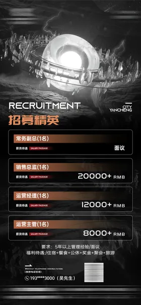 酒吧招聘海报质感精英潮流