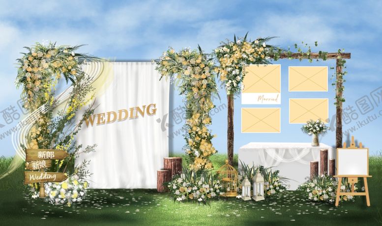 编号：19391009271458181637【酷图网】源文件下载-户外婚礼简约签到照片指引区柠檬