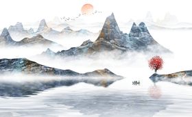 水墨山水画图抽象意境新中式画