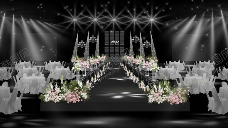 编号：22488611241935136357【酷图网】源文件下载-浪漫黑白色系婚礼现场布置