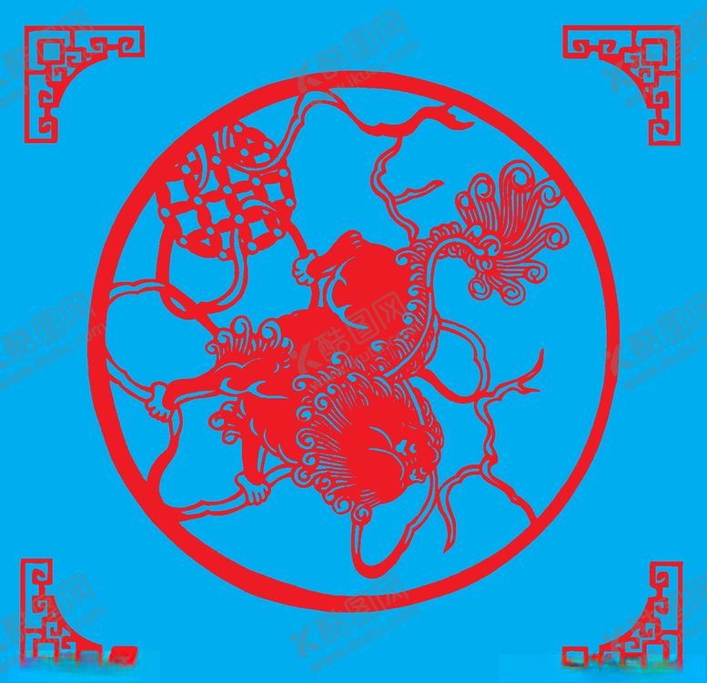 编号：41710209190152596313【酷图网】源文件下载-舞狮剪纸