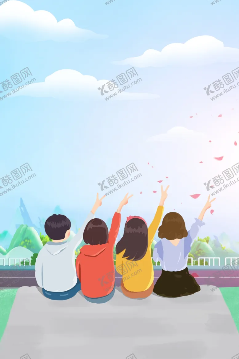 编号：22745906272200543587【酷图网】源文件下载-卡通排排坐背面背景