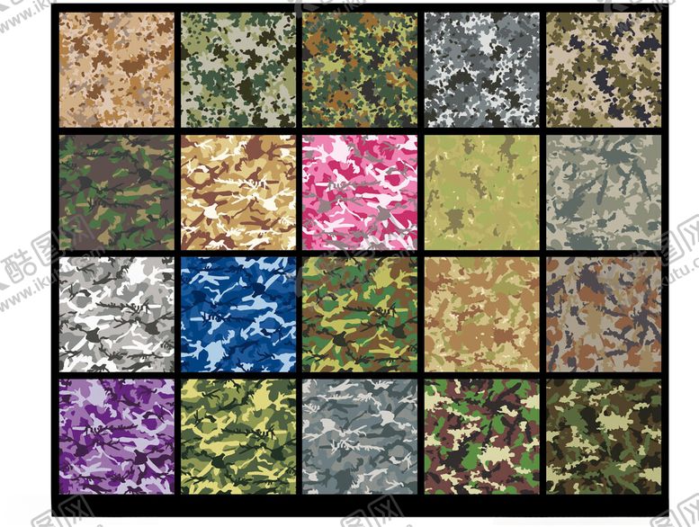 编号：39346811181912587932【酷图网】源文件下载-多样迷彩图案展示