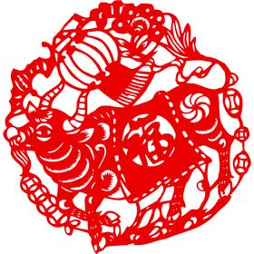 生肖牛剪纸福矢量招财